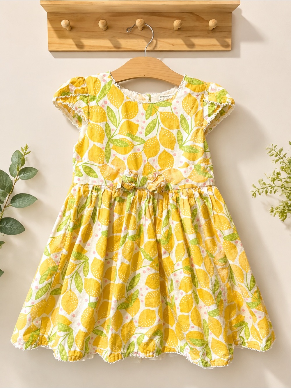 Cynthia Rowley Yellow Lemon-Print Cotton Dress with Green Leaves
